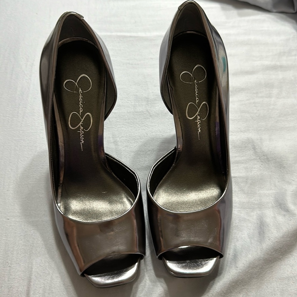 Jessica Simpson Iridescent Metallic Open-Toe Heels